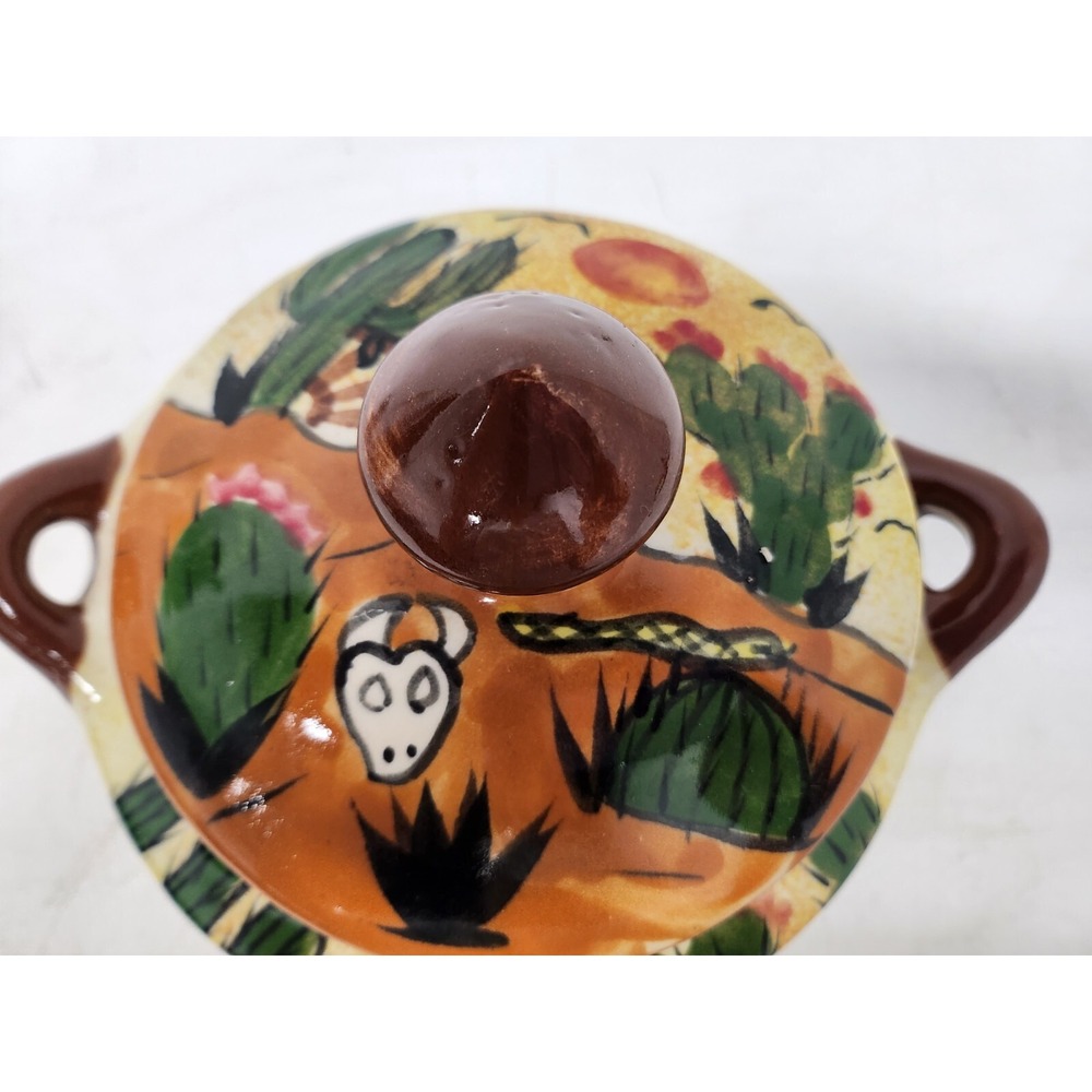 Vintage Mexican Pottery Handmade Ceramic Cactus Lidded Soup Tureen Serving Dish - Picture 5 of 14